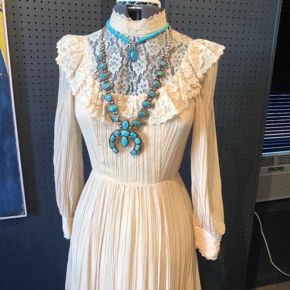 VTG 70s Candi Jones Gauze/Lace Boho Maxi Dress - Picture 5 of 14